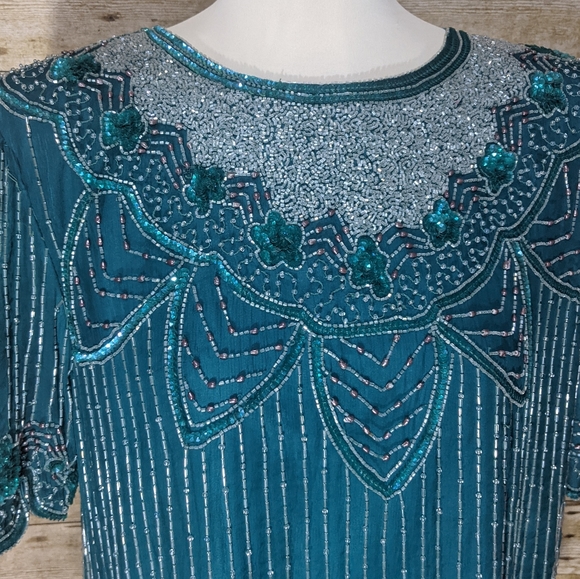 Vintage Stenay Teal Beaded Blouse - Picture 5 of 14